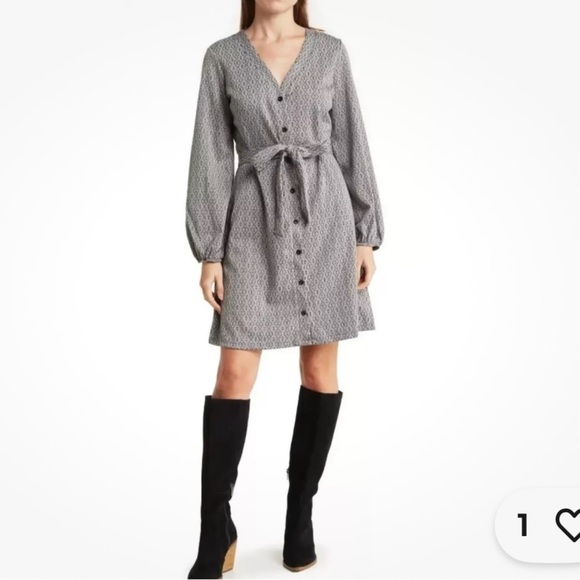 Lucky Brand Gray Knit V-Neck Button-Down Dress – Size XL - Picture 1 of 9